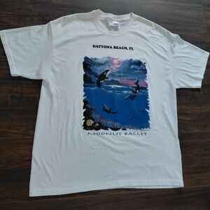 Vintage Daytona Beach T Shirt - Moonlit Ballet - Colorful Orca Whale Ocean Sz L